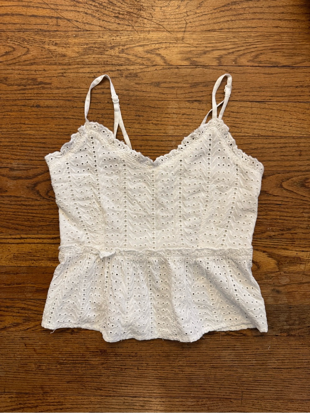 White Eyelet Peplum Tank Top with Adjustable Straps